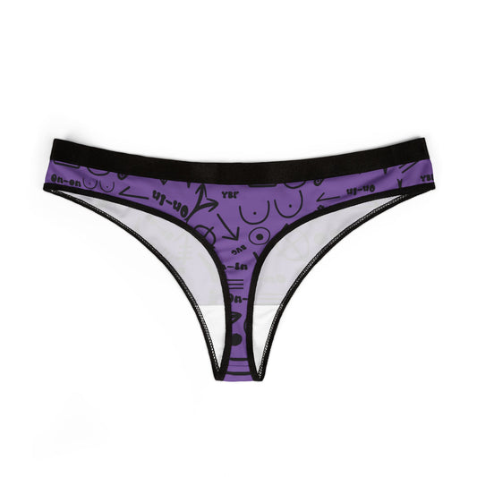 WAH3 Symbols Purple Women's Thongs, Fun Underwear, Stylish Lingerie, Graphic Briefs, Unique Gift for Her