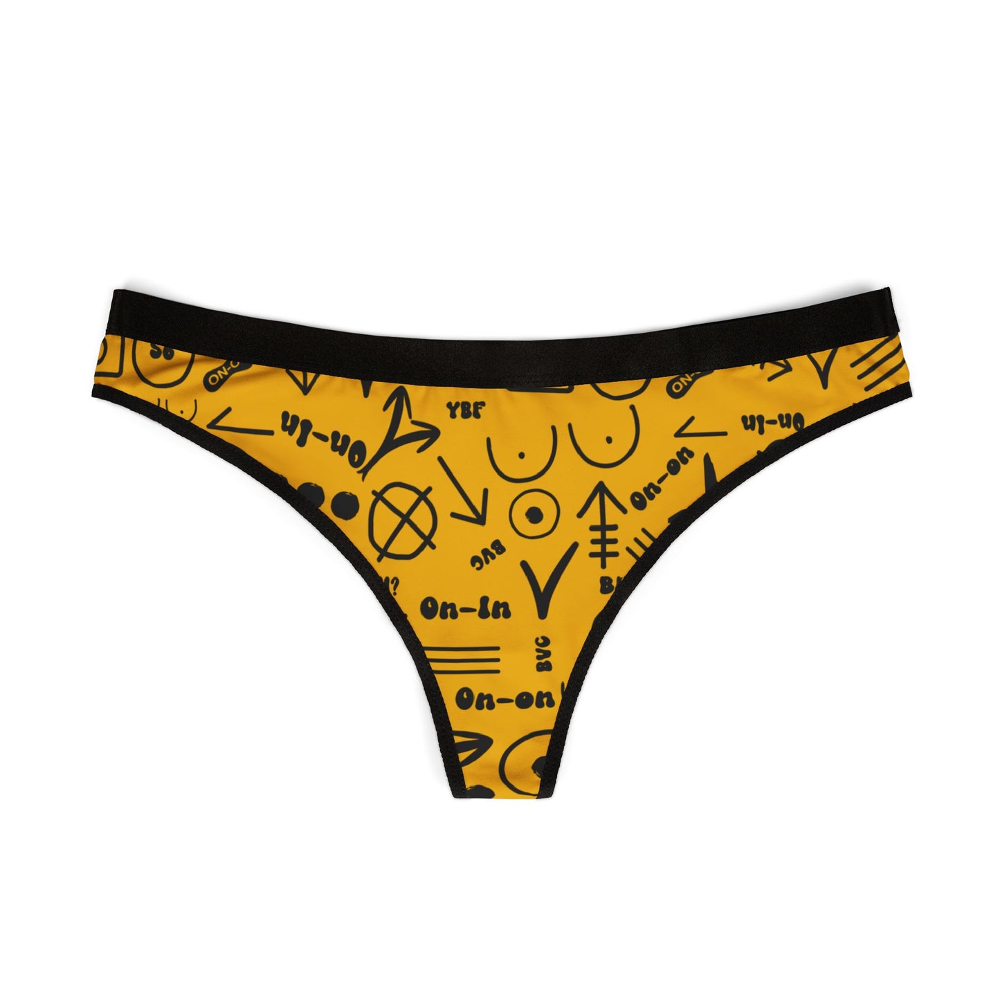 WAH3 Symbols Yellow Women's Thongs, Fun Underwear, Stylish Lingerie, Graphic Briefs, Unique Gift for Her