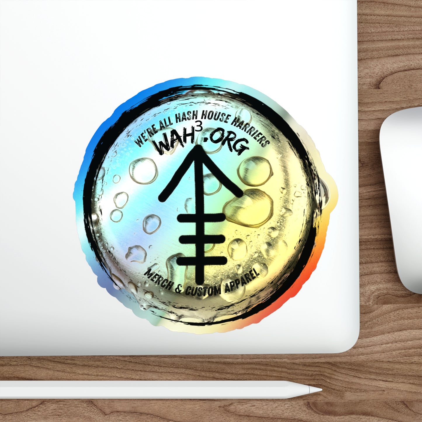 Holographic WAH3 Logo Bottle Cap Die-Cut Stickers - Fun and Unique Designs for Everyday Adventures