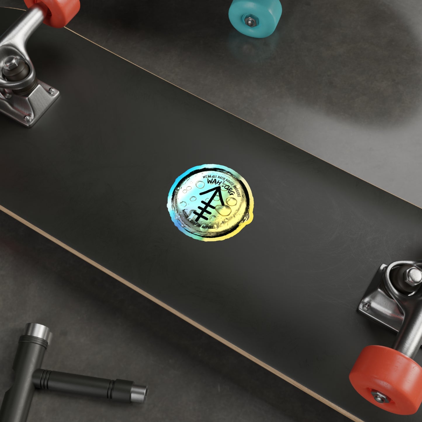 Holographic WAH3 Logo Bottle Cap Die-Cut Stickers - Fun and Unique Designs for Everyday Adventures