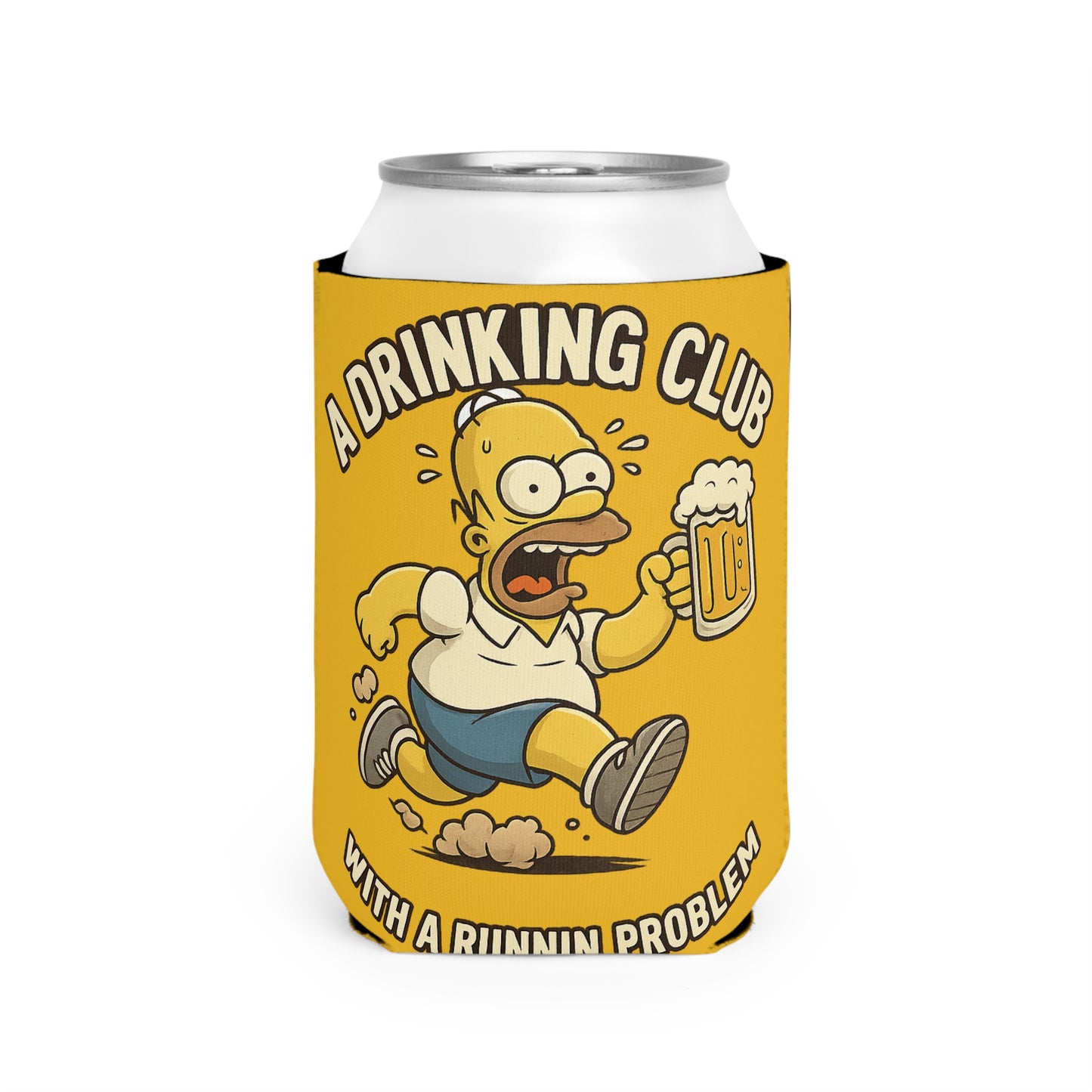 WAH3 Yellow Tropic Simpsons Runnin Parody Funny Can Cooler Sleeve, Beverage Insulator for Parties, Novelty Gift for Beer Lovers, Unique Wedding Favor, Summer BBQ Accessory